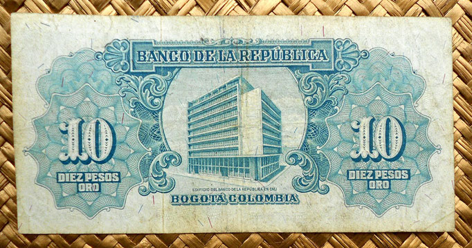 Colombia 10 pesos oro 1961 reverso