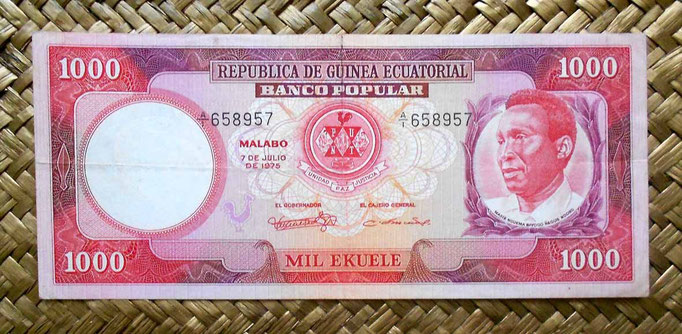 Guinea Ecuatorial 1000 ekuele 1975 (178x75mm) anverso