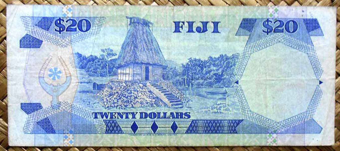 Islas Fiji 20 dollars 1980 (156x67mm) pk.80a reverso