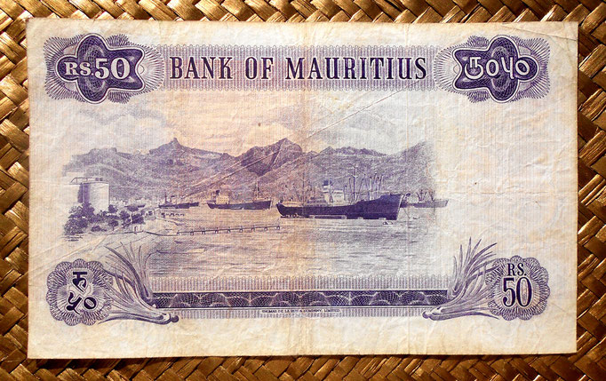 Isla Mauricio 50 rupias 1967 pk.33c reverso