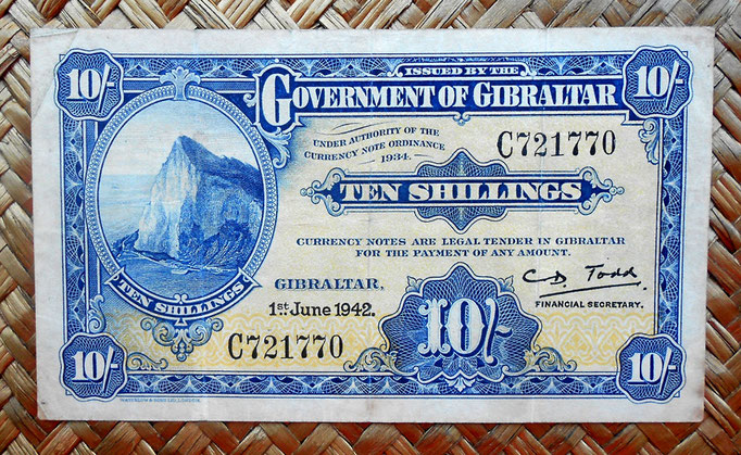 Gibraltar 10 chelines 1942 (130x76mm) pk. 14b anverso