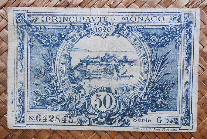 Mónaco, 50 céntimos 1920 (100x64mm) pk.3 reverso