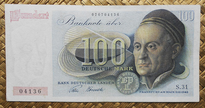 Alemania Occidental 100 marcos 1948 BdL (160x80mm) pk.15a anverso