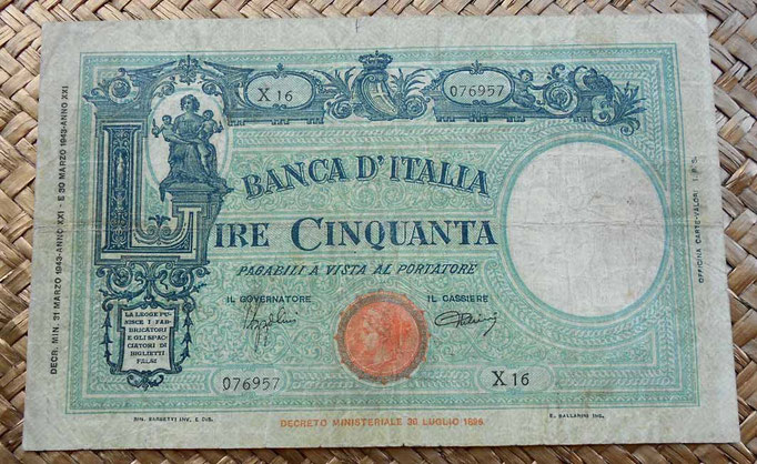 Italia 50 liras 1943 anverso