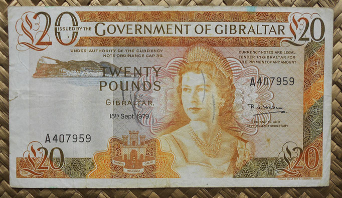 Gibraltar 20 pounds 1979 (160x90mm) pk.23b anverso