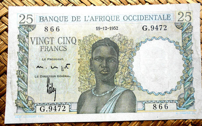 French West Africa 25 francos 1952 anverso