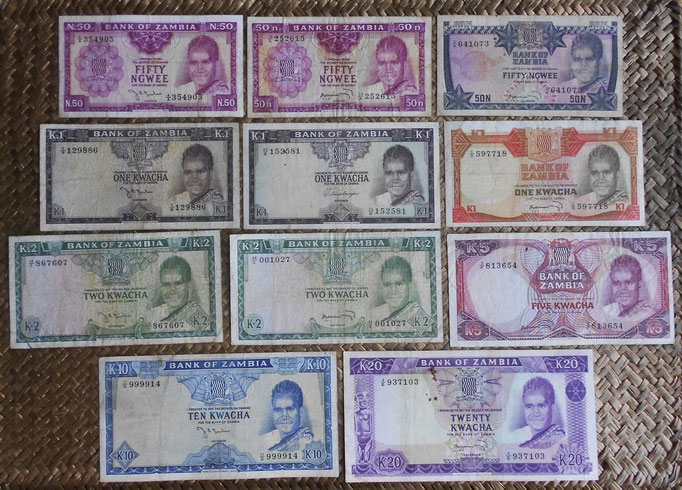 Zambia series Ngwee y Kwachas 1968-1973 anversos