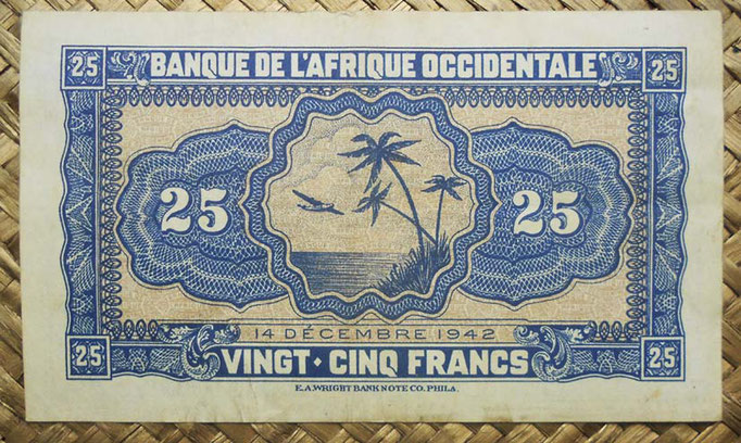 Africa Occidental Francesa 25 francos 1942 (120x70mm) pk.30a reverso