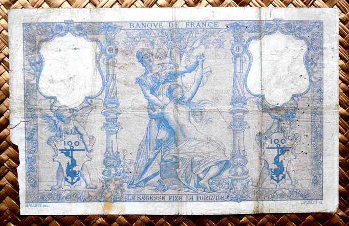 Francia 100 francos Bleu et Rose 1900 reverso