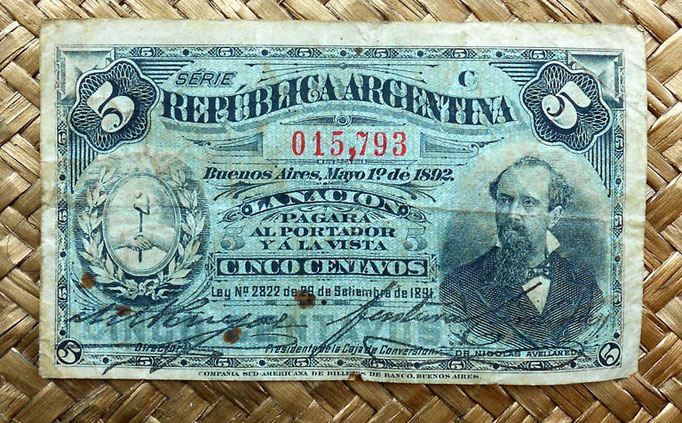 Argentina 5 centavos de peso 1892 anverso