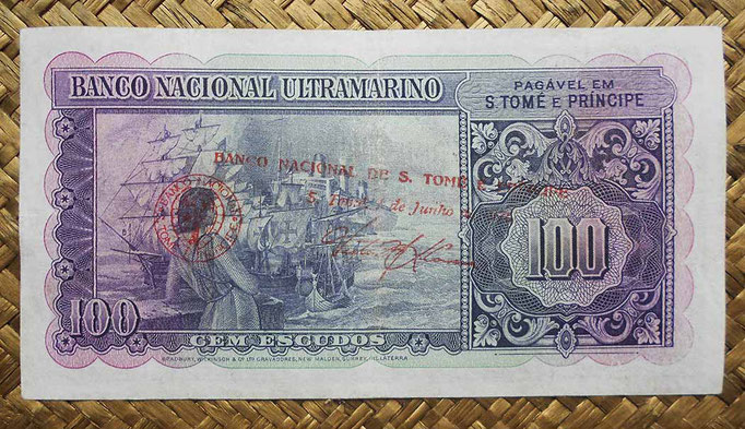 Santo Tomé y Príncipe 100 escudos 1958 sobreimpreso 1976 pk.46 reverso