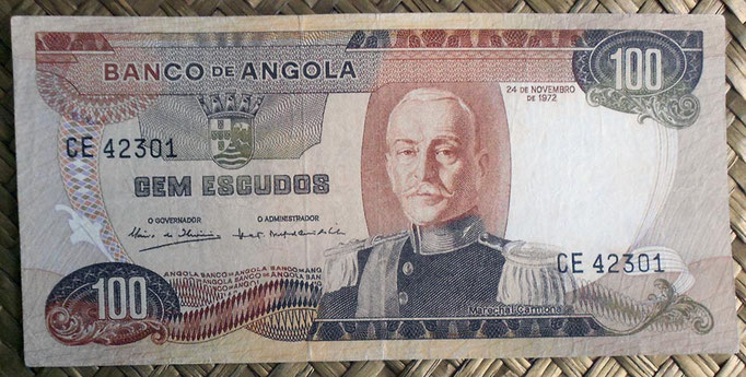 Angola 100 escudos 1972 (142x68mm) pk.101 anverso