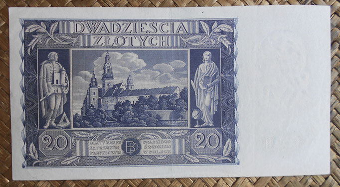 Polonia 20 zlotych 1936 (164x86mm) pk.77 reverso