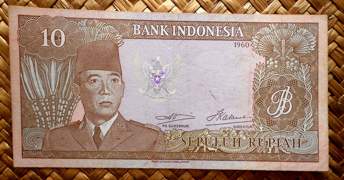 Indonesia 10 rupias 1960 (136x68mm) pk. 83 anverso