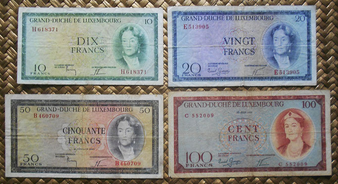 Luxemburgo serie francos Gran Duquesa Carlota años 50 s.XX anversos