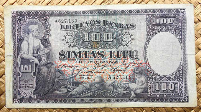 Lituania 100 litu 1928 anverso