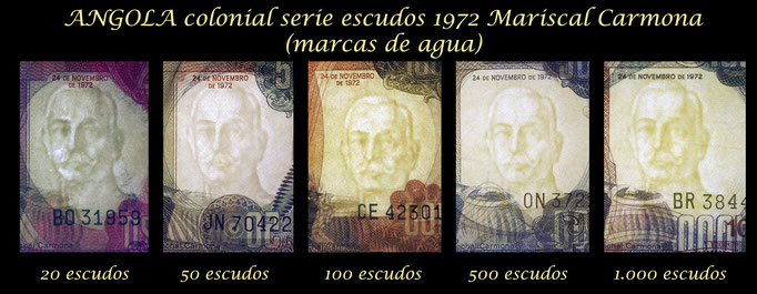 Angola serie escudos 1972 Mariscal Carmona marcas de agua