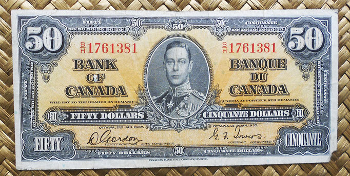 Canada 50 dollars 1937 (154x73mm) pk.63b anverso