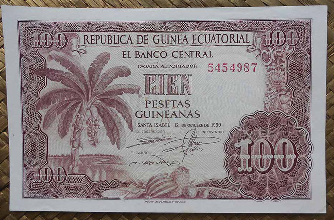 Guinea Ecuatorial 100 pesetas 1969 (138x88mm) pk.1 anverso