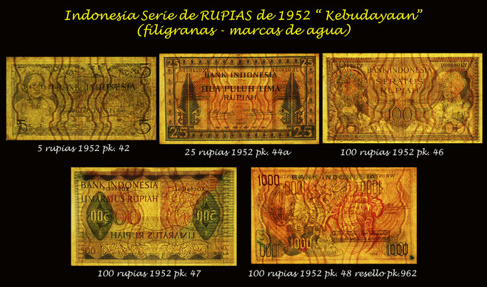 Indonesia Rupias serie Kabudayaan 1952 filigranas