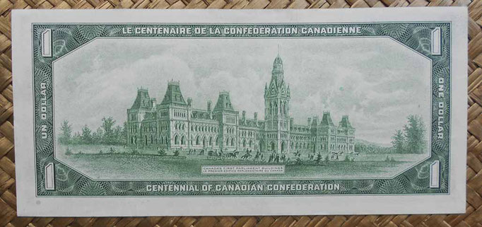 Canada 1 dollar 1967 (154x70mm) Conm. Centenary Canadian Confederation pk.84a reverso