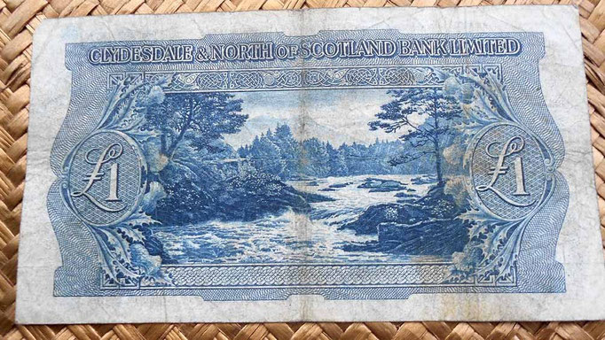 Escocia Clydesdale and North of Scotland Bank 1 libra 1954 reverso