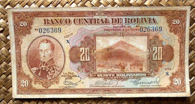 Bolivia 20 bolivianos 1928 (160x80mm) anverso