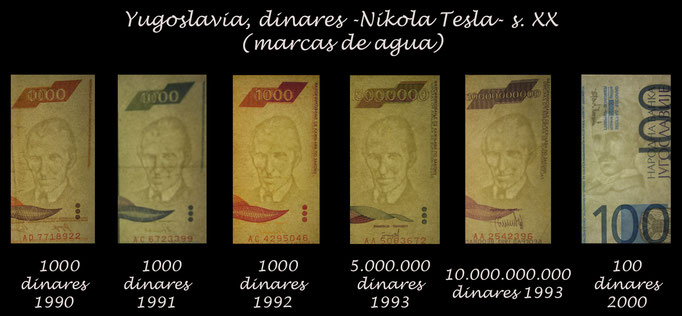 Yugoslavia series dinares siglo XX Nikola Tesla marcas de agua