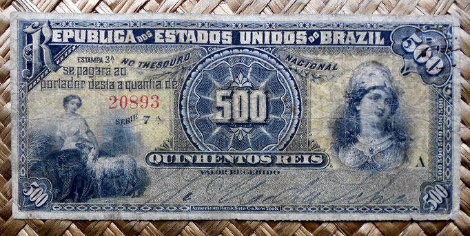 Brasil 500 reis 1893 (140x64mm) anverso