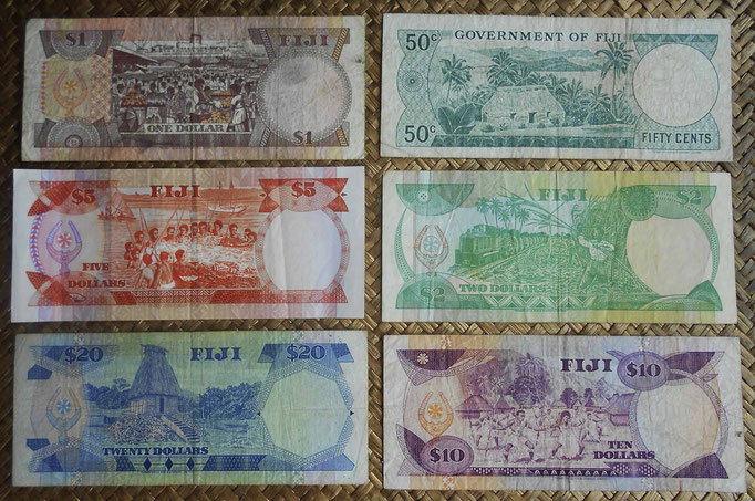 Islas Fiji serie Dollar años '70-'80 Isabel II reversos
