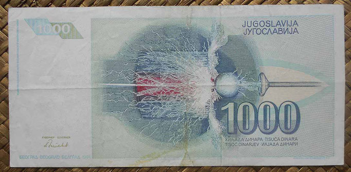 Yugoslavia 1000 dinares 1991 pk.110 reverso