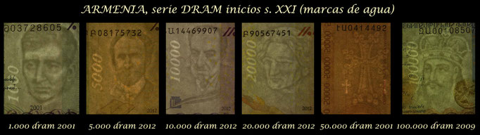 Armenia 1ª serie Dram s.XXI -2001-2012 marcas de agua