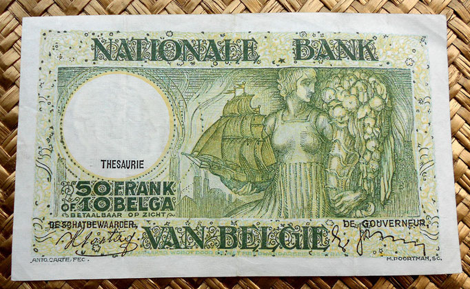 Bélgica 50 francos-10 belgas 1943 reverso