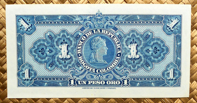 Colombia 1 peso oro 1954 reverso