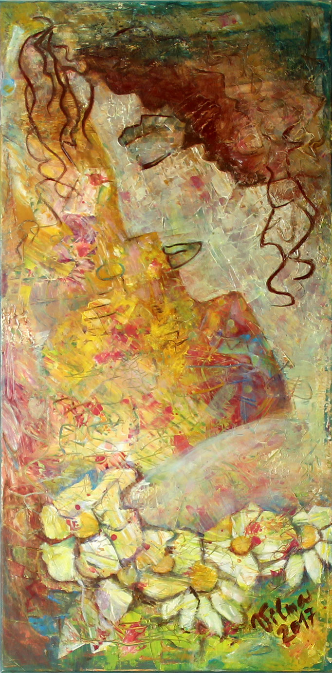 Frauenprofil, Acryl, 40x80