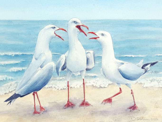 Goed gesprek, aquarel zonder glas 18 x 24 cm