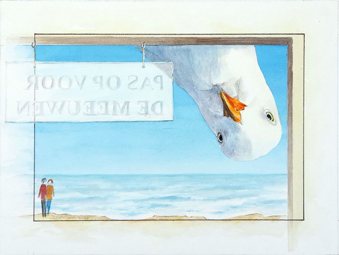 op weg naar de viskraam, aquarel 30 x 40 cm n.t.k.