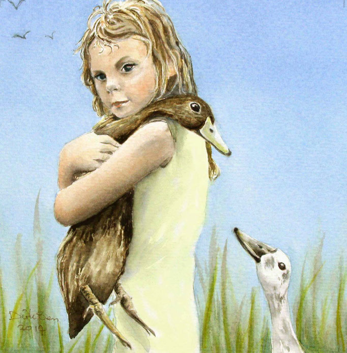 eendenknuffel, aquarel
