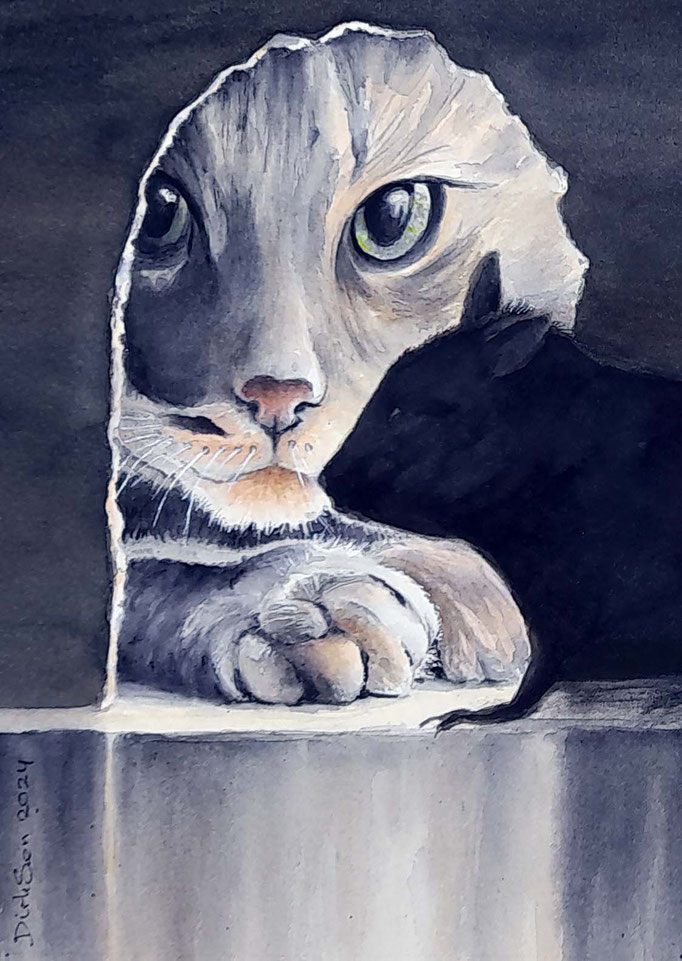 Hunter and hunted, aquarel zonder glas 18 x 24 cm n.t.k.