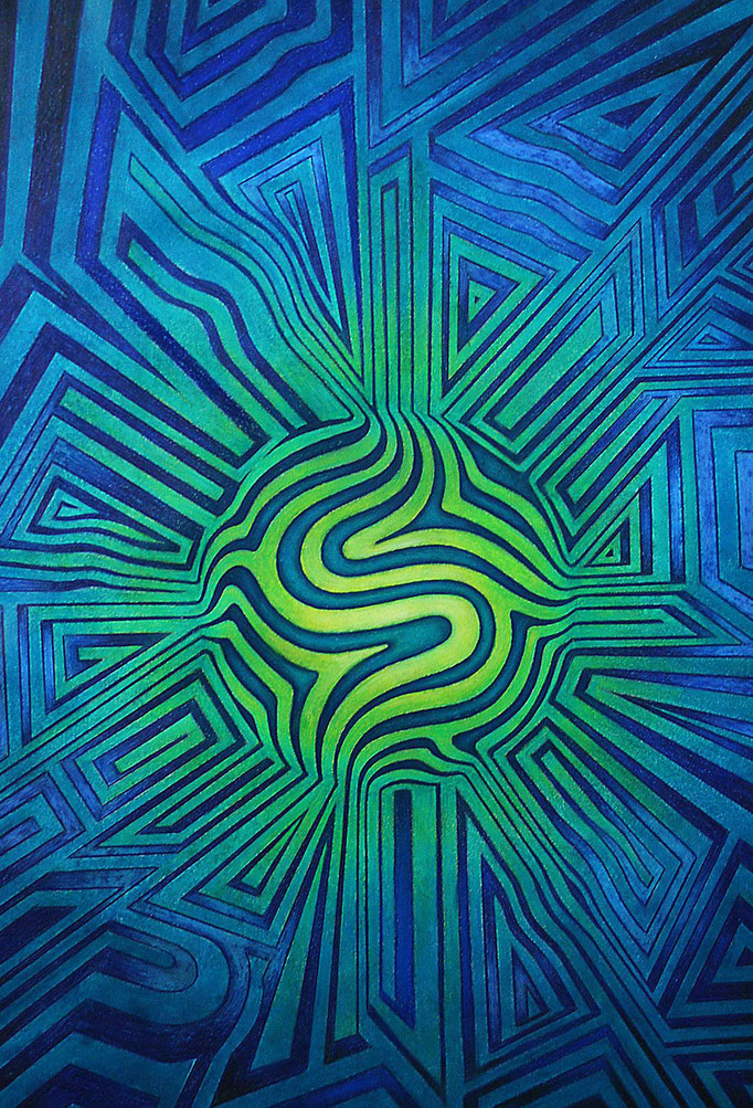 op art kugel in blau und Grüntönen