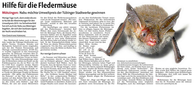 11.11.15 SWT Umweltpreis Fledermaus - Gäubote