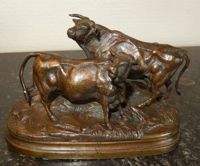  bronze animalier vache et taureau par J. moigniez