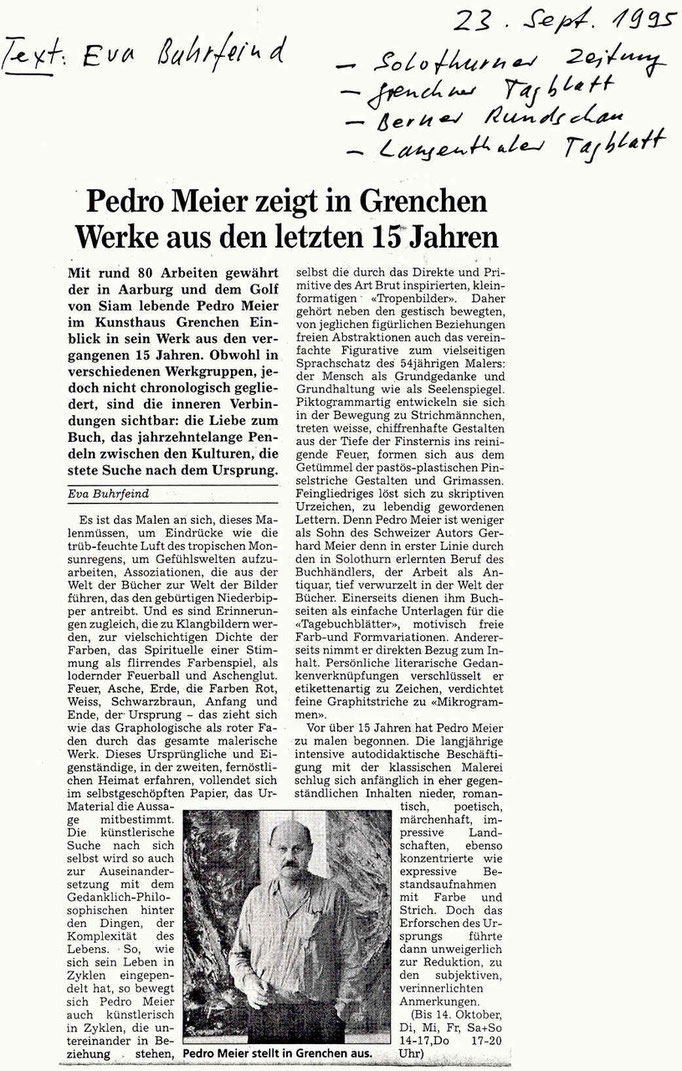 Pedro Meier – Kunsthaus Grenchen Solo-Ausstellung – »Flugbilder Atlantikflug Charles Lindbergh« 1995 – Foto © Pedro Meier Multimedia Artist – Atelier: Niederbipp Gerhard Meier Weg – Olten – Bangkok