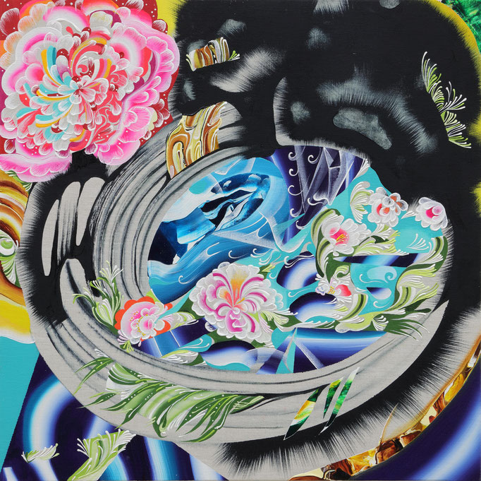 水面に漂う花　２０１９年 ５３cｍ×５３cｍ  素材：キャンバスに油彩　撮影：宮島径