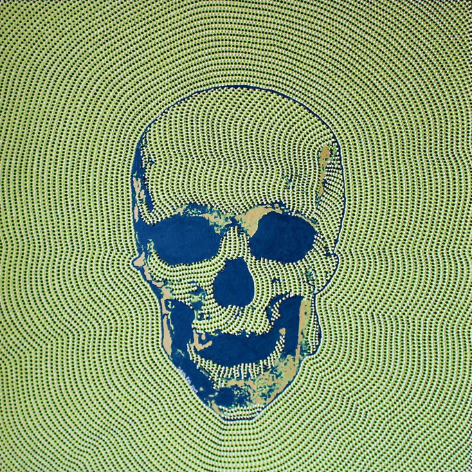 Blue skull on green (2019) - 120 x 120 cm - Acryl auf Leinwand - available