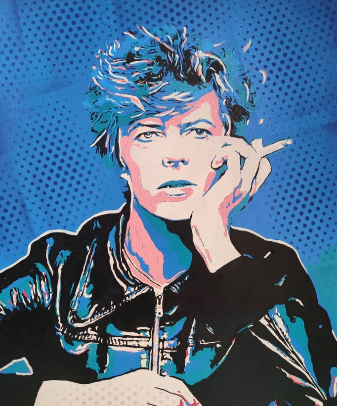 David Bowie holding a cigarette (2021) - 80 x 60 cm - Acryl auf Leinwand - available