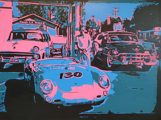 James Dean and his Porsche called "Little Bastard" (2021) - 200 x 150 cm - Acryl auf Leinwand - erhältlich