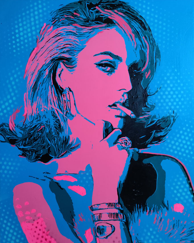 Lady smoking´ a cigarette (2022) - 80 x 60 cm -  Acryl auf Leinwand - available