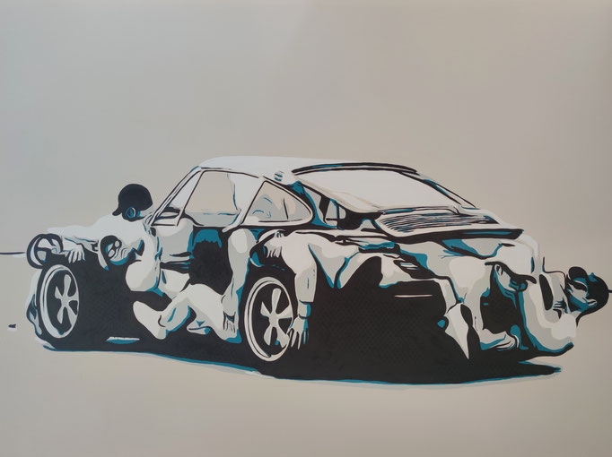 Porsche called David no. 8 (2023) - 200 x 150 cm - Acryl und Lack auf Leinwand - Essen