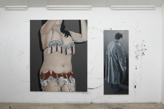 'Epaulette' 200x160cm and 'Recluse' 180x70cm (both oil on canvas shot in studio prior to 'Passenger'), 2006